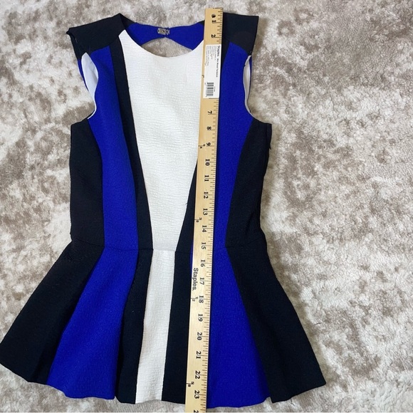 H&M Blue Black White Open Back Peplum Top Side Zip SZ 2 - Picture 8 of 9